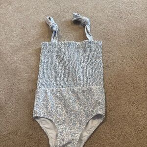 Minnow Smocked Floral One-Piece Swimsuit in Light Blue